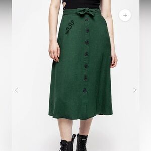 Disturbia Basilisk Green Linen Blend Button Up Midi Skirt Size 14